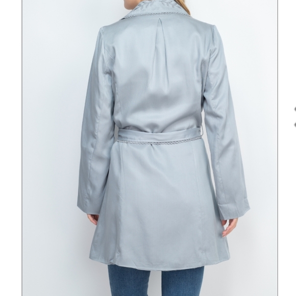 Frost Gray Embroidered Belted Trench Jacket - Picture 3 of 11
